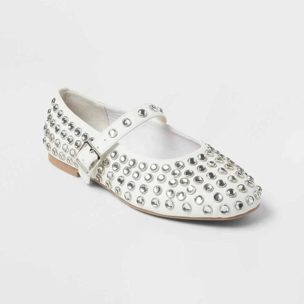 Art Class Girls Toree Rhinestone Ballet Flats White Mary Jane Shoes Size 5Y